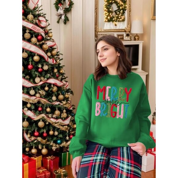 Women’s Cotton Blend Christmas Sweater Long Sleeve Cheerful Patch Top - Picture 5 of 5